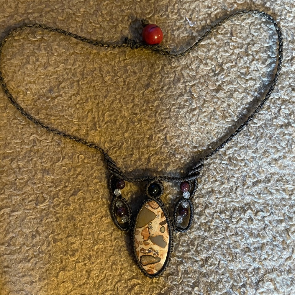 Stunning hand wrapped Leopard jasper necklace.